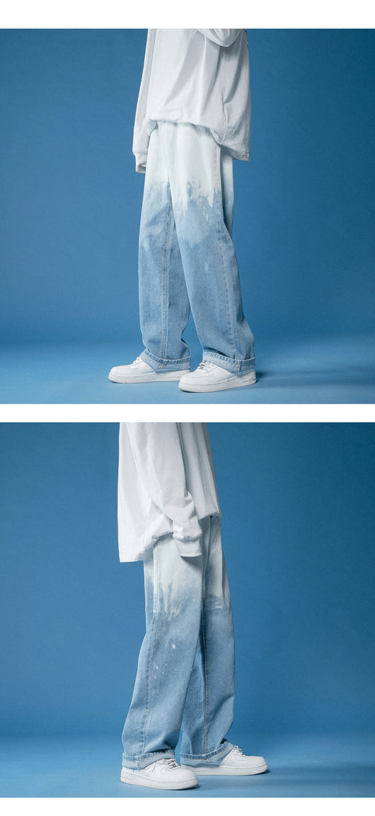 Pantalones Denim Tie-dye Degradado Pierna Ancha para Hombre - Image 6