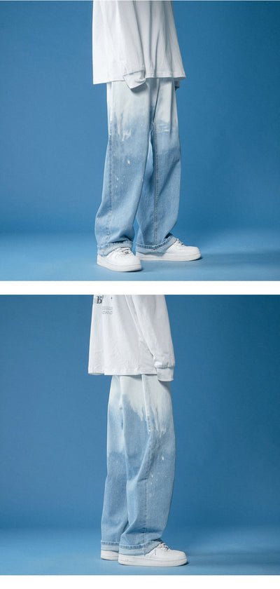 Pantalones Denim Tie-dye Degradado Pierna Ancha para Hombre - Image 8