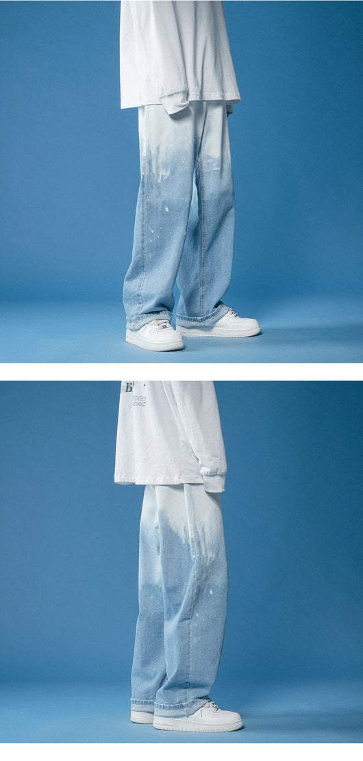 Pantalones Denim Tie-dye Degradado Pierna Ancha para Hombre - Image 8