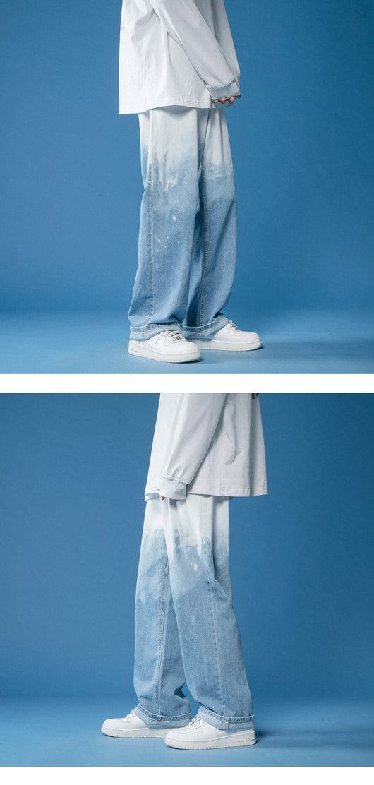 Pantalones Denim Tie-dye Degradado Pierna Ancha para Hombre - Image 9
