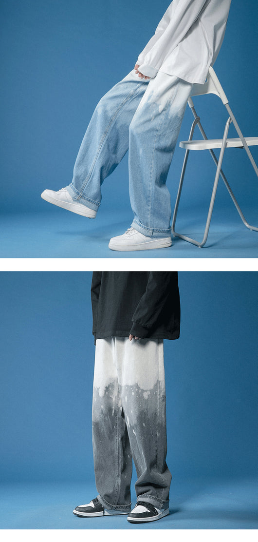 Pantalones Denim Tie-dye Degradado Pierna Ancha para Hombre - Image 11