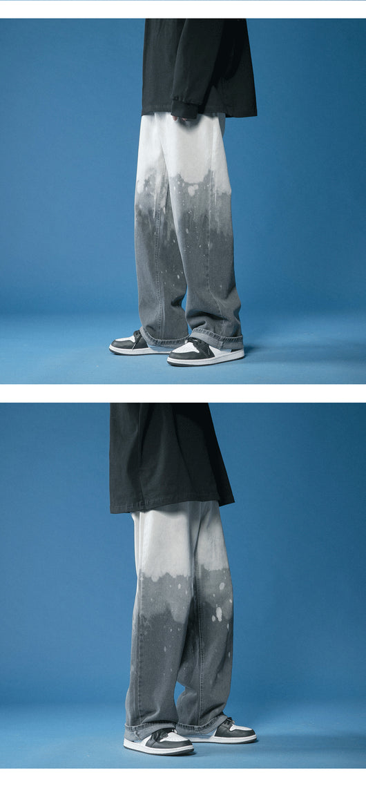 Pantalones Denim Tie-dye Degradado Pierna Ancha para Hombre - Image 13