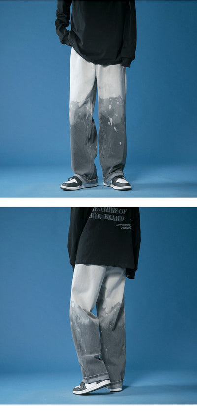 Pantalones Denim Tie-dye Degradado Pierna Ancha para Hombre - Image 14