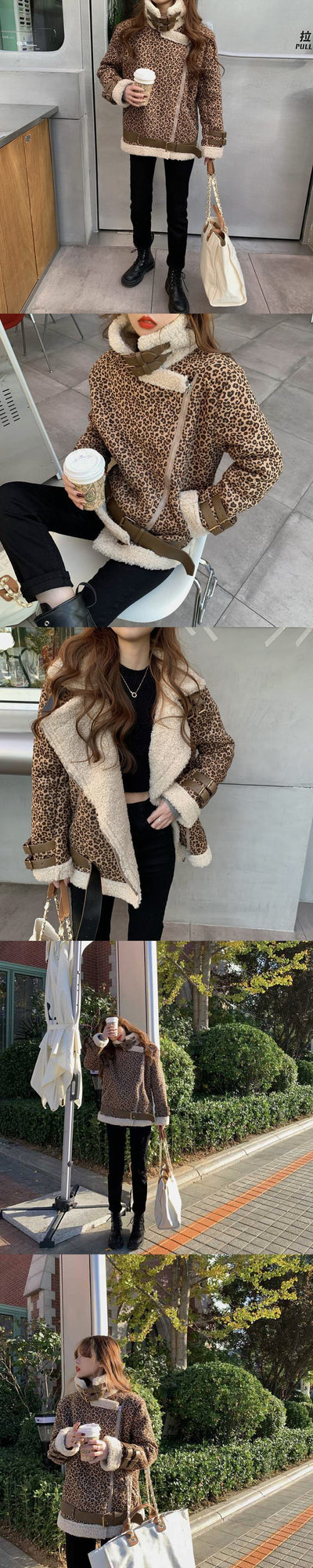 Abrigo Estampado Leopardo con Solapa de Lana de Cordero y Mangas Largas Acolchado - Image 9