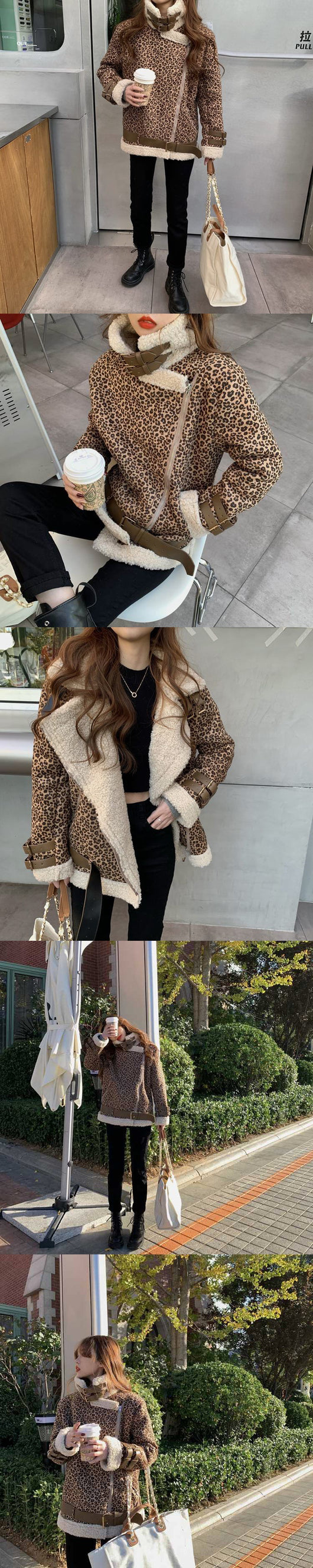 Abrigo Estampado Leopardo con Solapa de Lana de Cordero y Mangas Largas Acolchado - Image 9