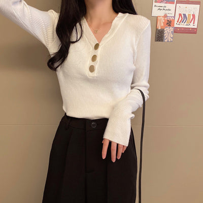 Suéter de Punto con Escote en V y Botones para Otoño e Invierno - Image 9