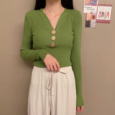 Suéter de Punto con Escote en V y Botones para Otoño e Invierno - Image 11