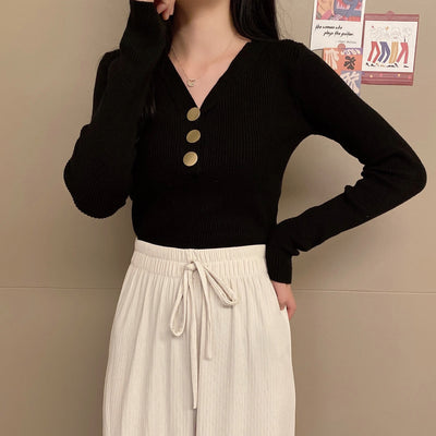Suéter de Punto con Escote en V y Botones para Otoño e Invierno - Image 14
