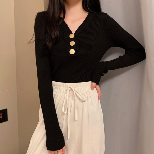 Suéter de Punto con Escote en V y Botones para Otoño e Invierno - Image 15