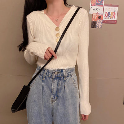 Suéter de Punto con Escote en V y Botones para Otoño e Invierno - Image 16