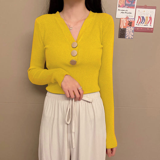 Suéter de Punto con Escote en V y Botones para Otoño e Invierno - Image 20