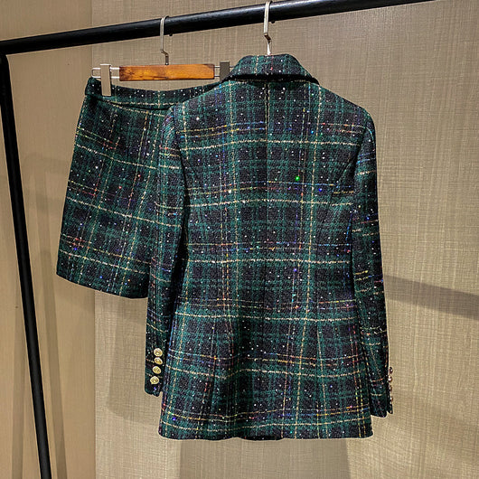 Traje Cuadrillé de Lana para Mujer - Estilo Urbano Sofisticado - Image 7