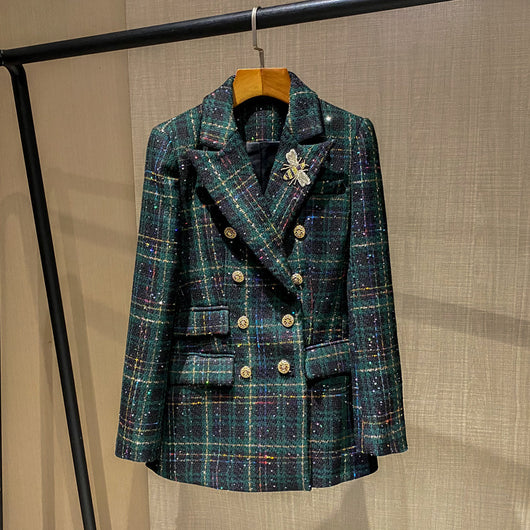 Traje Cuadrillé de Lana para Mujer - Estilo Urbano Sofisticado - Image 8