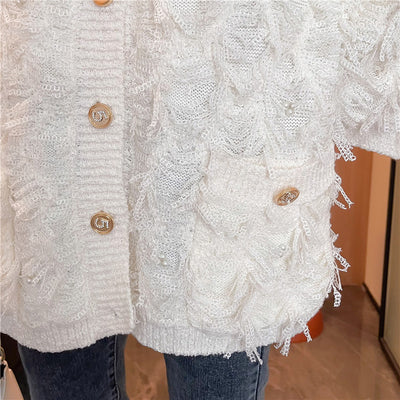 Cardigan Tejido Retro con Flores Huecas y Borlas Aromáticas - Image 15