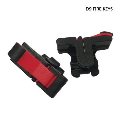 Pair of black and red D9 mobile game fire keys for smartphones, designed to enhance aiming and firing. - Image 3