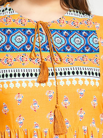 Vestido Largo Floral Amarillo con Mangas Largas y Cintura Ajustada - Image 11