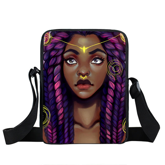 Bolso Diagonal con Diseño de Niña Afro - Negro - Image 10