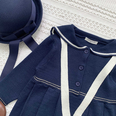 Vestido Colegial Plisado Azul Marino con Cuello Tejido - Image 14