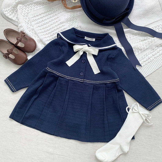 Vestido Colegial Plisado Azul Marino con Cuello Tejido - Image 15