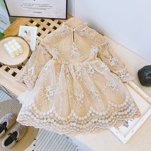 Vestido Infantil Elegante con Lazo de Encaje y Terciopelo de Manga Larga - Image 6