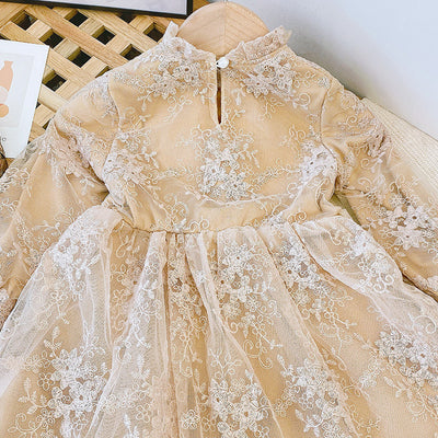 Vestido Infantil Elegante con Lazo de Encaje y Terciopelo de Manga Larga - Image 13