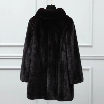 Abrigo de Visón para Mujer Cuello Solapa Largo Casual Ajustado - Image 9