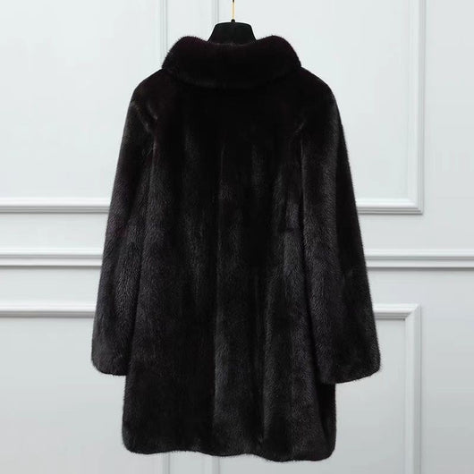 Abrigo de Visón para Mujer Cuello Solapa Largo Casual Ajustado - Image 9