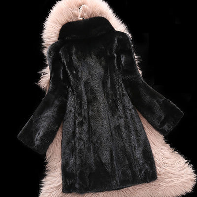 Abrigo de Visón para Mujer Cuello Solapa Largo Casual Ajustado - Image 10