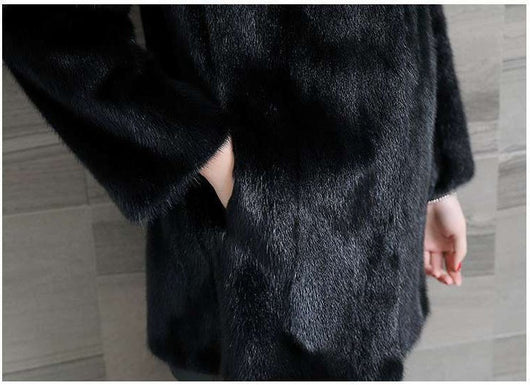 Abrigo de Visón para Mujer Cuello Solapa Largo Casual Ajustado - Image 12