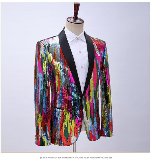 Blusa de Lentejuelas con Patrón Vertical Multicolor para Hombre - Image 7