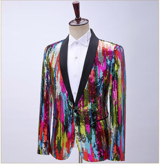Blusa de Lentejuelas con Patrón Vertical Multicolor para Hombre - Image 8