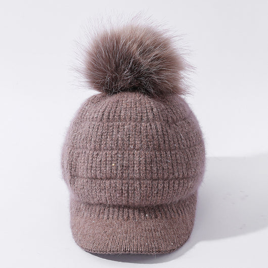 Gorro de Lana Cálido con Pompón de Pelaje de Conejo y Terciopelo - Image 25