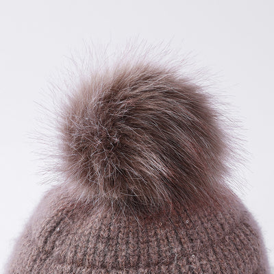 Gorro de Lana Cálido con Pompón de Pelaje de Conejo y Terciopelo - Image 26
