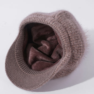 Gorro de Lana Cálido con Pompón de Pelaje de Conejo y Terciopelo - Image 27