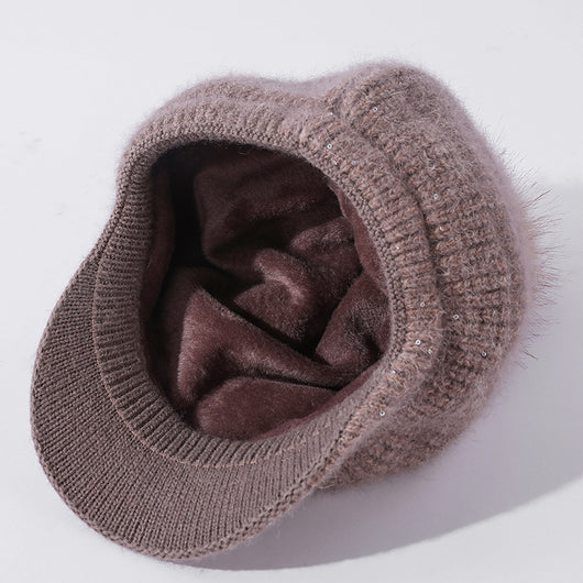 Gorro de Lana Cálido con Pompón de Pelaje de Conejo y Terciopelo - Image 27