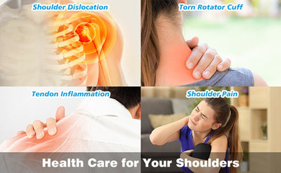 Man wearing a black electric heating shoulder pad with adjustable straps for therapeutic warmth and support. - Image 13