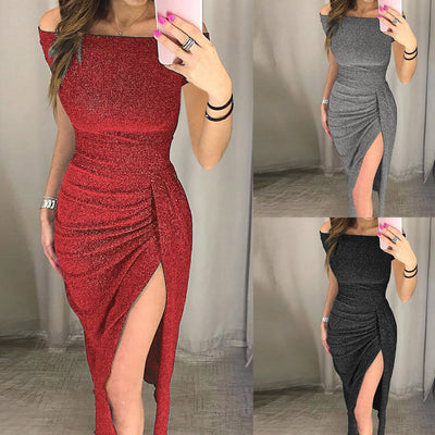Vestido con Cuello Empacado a la Cadera, Manga Corta y Cristales Brillantes - Image 9