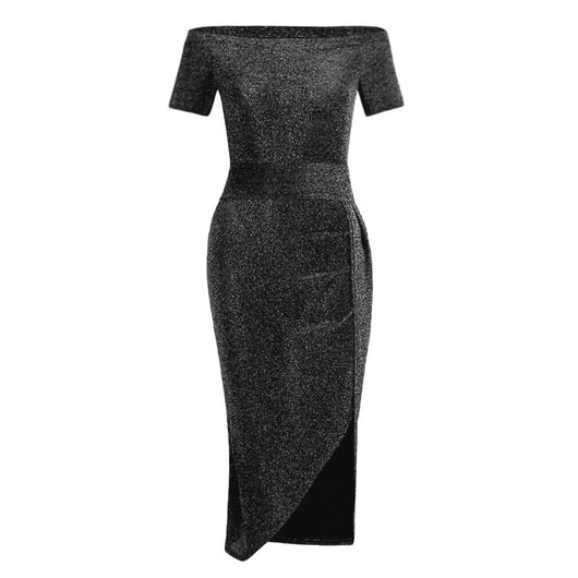 Vestido con Cuello Empacado a la Cadera, Manga Corta y Cristales Brillantes - Image 18