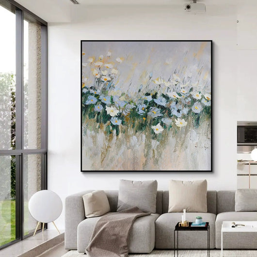 Cuadro Moderno Flores Azules Óleo Sobre Lienzo para Decoración del Hogar
