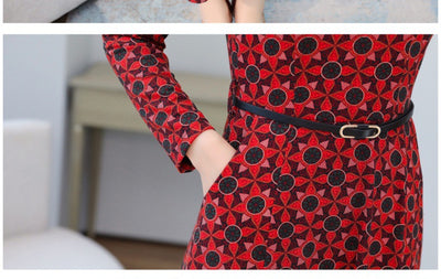 Vestido Elegante Estampado Cuello V Manga Larga Otoño Invierno - Image 16