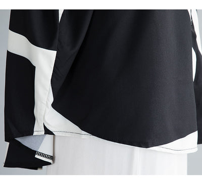 Camisa Suelta de Contraste Estilo Coreano Talla Grande Impresión Media Larga - Image 14