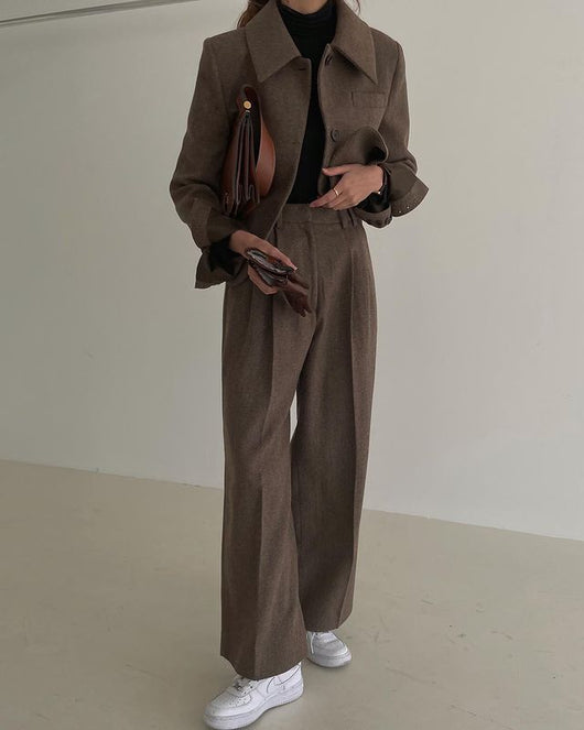 Blazer Sastre Cuadros Escoceses Lana Pura Cintura Alta Piernas Anchas - Image 10