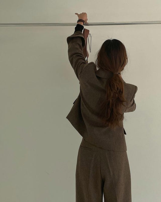 Blazer Sastre Cuadros Escoceses Lana Pura Cintura Alta Piernas Anchas - Image 12