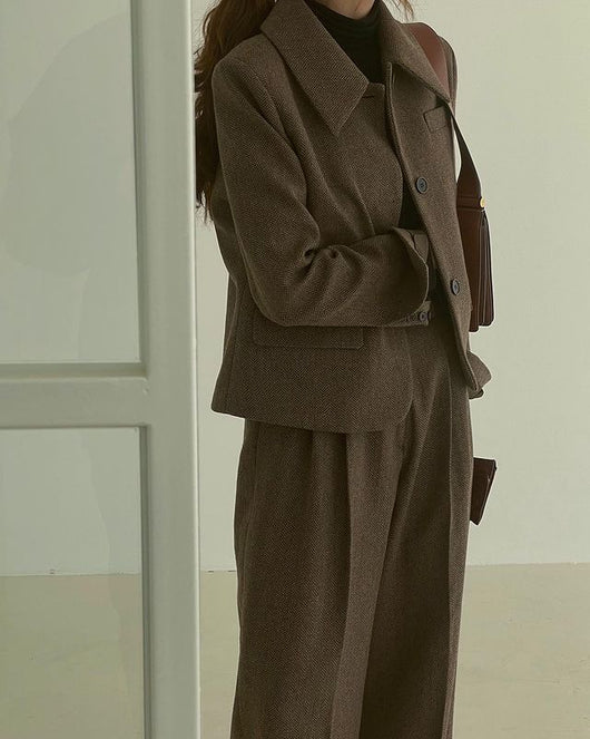 Blazer Sastre Cuadros Escoceses Lana Pura Cintura Alta Piernas Anchas - Image 14