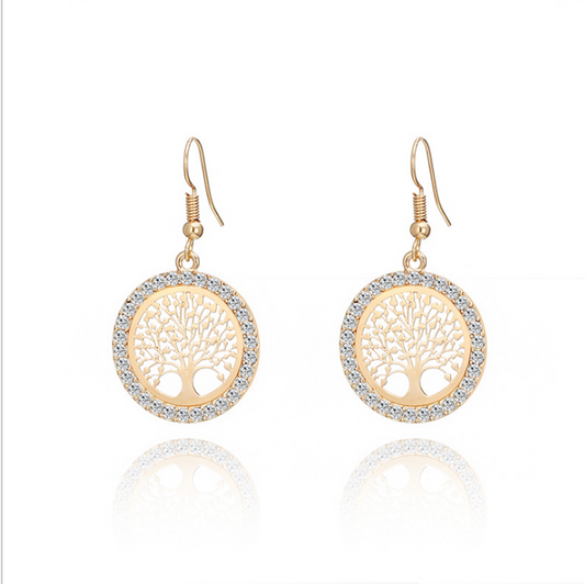 Aretes Árbol de la Vida con Ganchos de Diamante Hueco - Estilo Punk Europeo