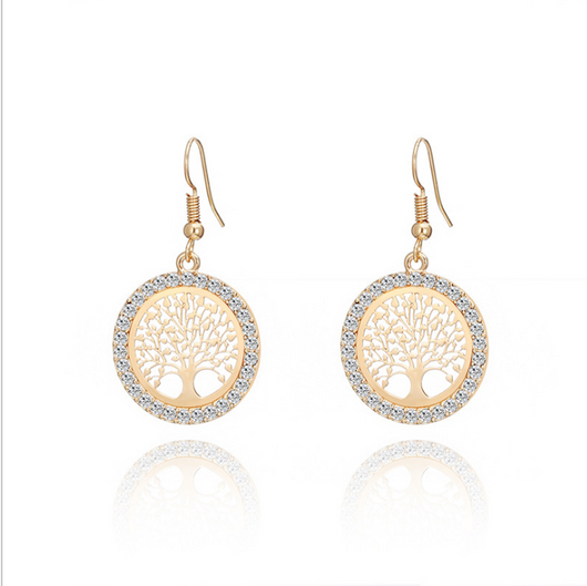 Aretes Árbol de la Vida con Ganchos de Diamante Hueco - Estilo Punk Europeo