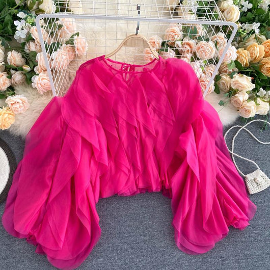 Blusa Elegante de Chifón con Volantes Superpuestos - Image 10