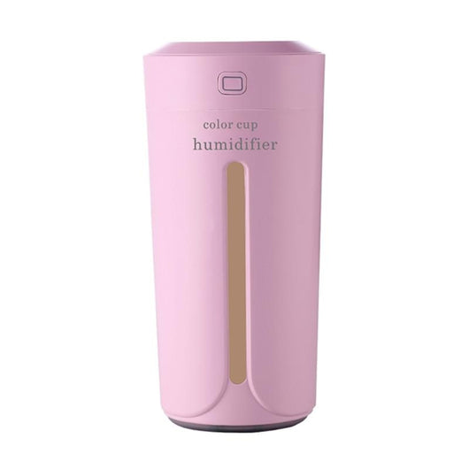 White mini USB ultrasonic humidifier with a green LED light strip, emitting mist, on a white surface. - Image 21