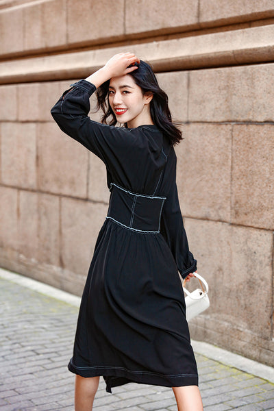 Vestido Largo Retro Ajustado con Botones Simples para Mujer - Image 19