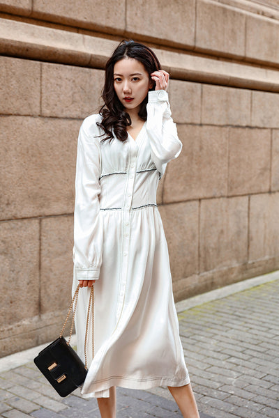 Vestido Largo Retro Ajustado con Botones Simples para Mujer - Image 22